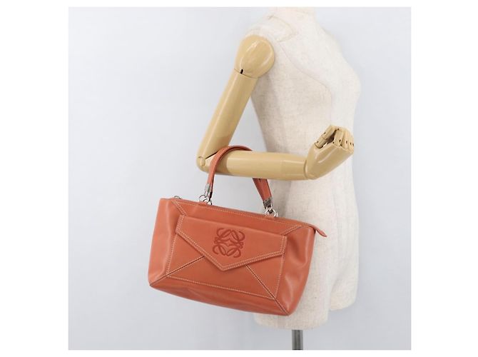 LOEWE Anagram Hand Bag Leather Silver Orange - vista 24