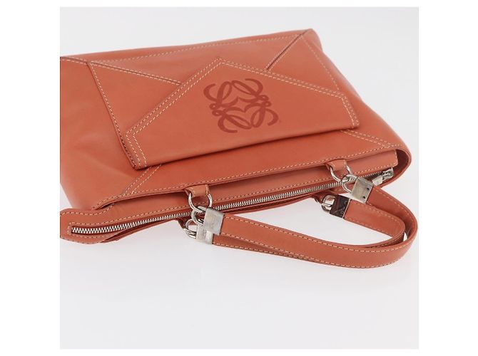 LOEWE Anagram Hand Bag Leather Silver Orange - vista 6