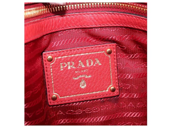 PRADA Vittero Tote Bag Leather Red Gold - vista 16