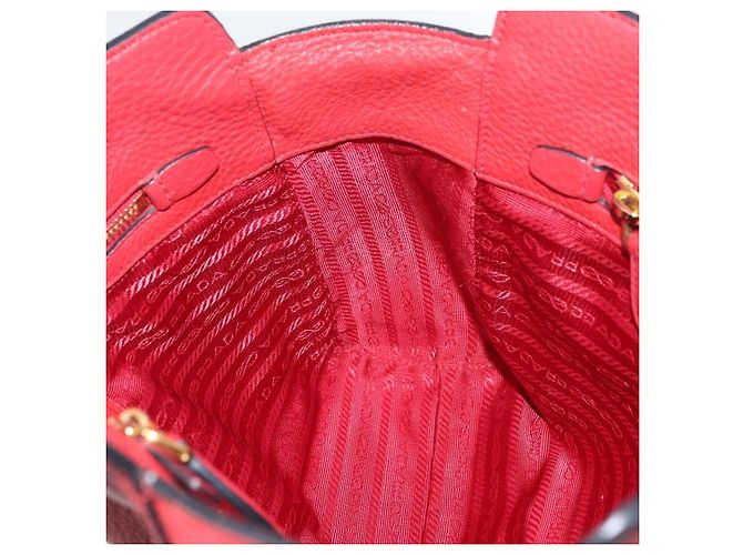 PRADA Vittero Tote Bag Leather Red Gold - vista 18