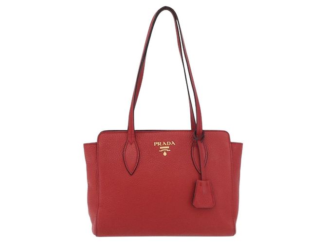 PRADA Vittero Tote Bag Leather Red Gold - vista 2
