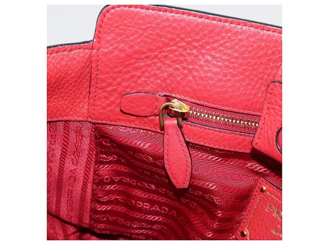 PRADA Vittero Tote Bag Leather Red Gold - vista 20
