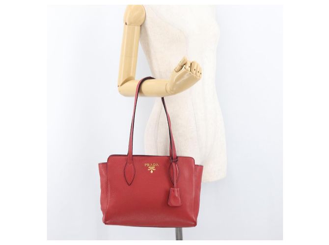 PRADA Vittero Tote Bag Leather Red Gold - vista 25