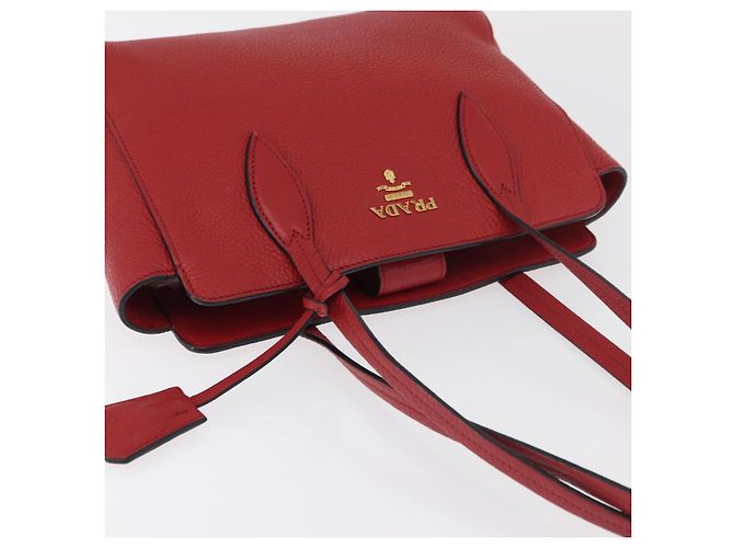 PRADA Vittero Tote Bag Leather Red Gold - vista 6