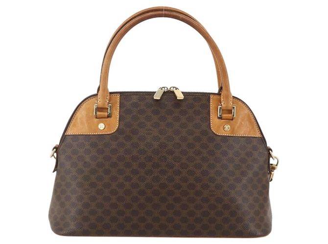 Céline CELINE Macadam Canvas Hand Bag PVC Leather Brown Gold - vista 13