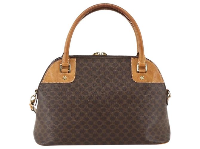 Céline CELINE Macadam Canvas Hand Bag PVC Leather Brown Gold - vista 2