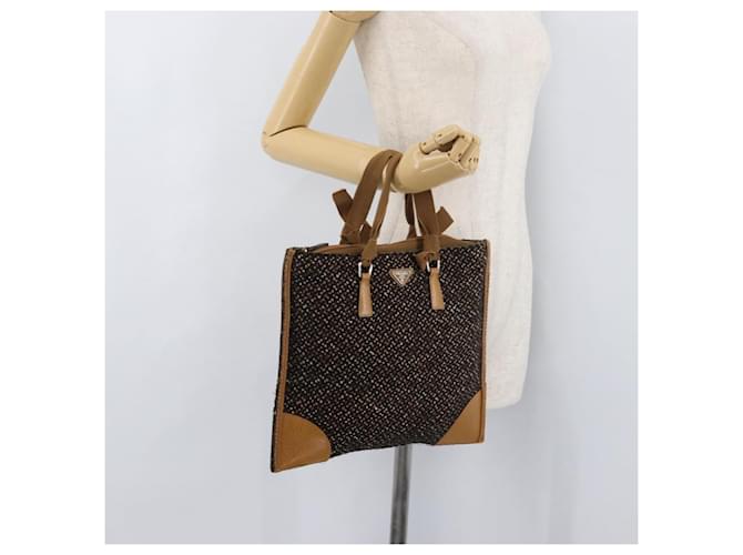 PRADA Hand Bag Canvas Brown Silver - vista 23