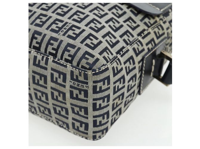 FENDI Zucchino Canvas Shoulder Bag Navy Silver - vista 10