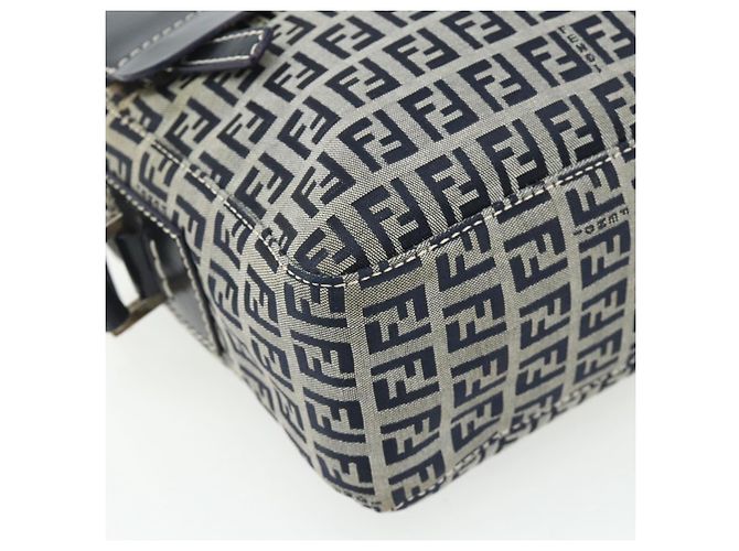 FENDI Zucchino Canvas Shoulder Bag Navy Silver - vista 11