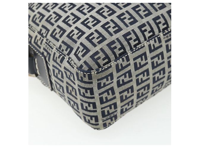 FENDI Zucchino Canvas Shoulder Bag Navy Silver - vista 13