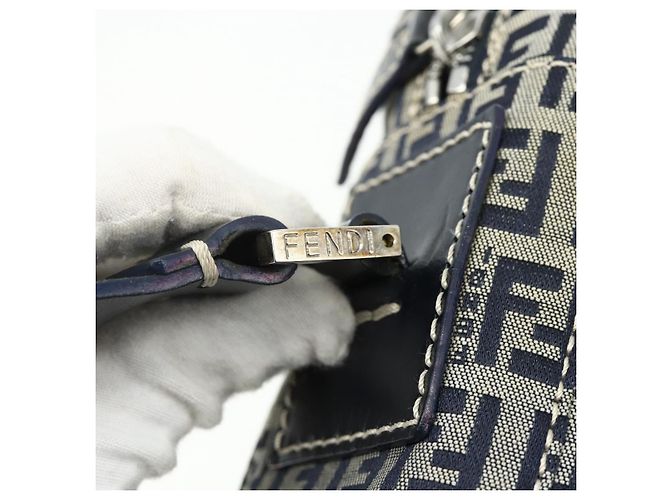 FENDI Zucchino Canvas Shoulder Bag Navy Silver - vista 14