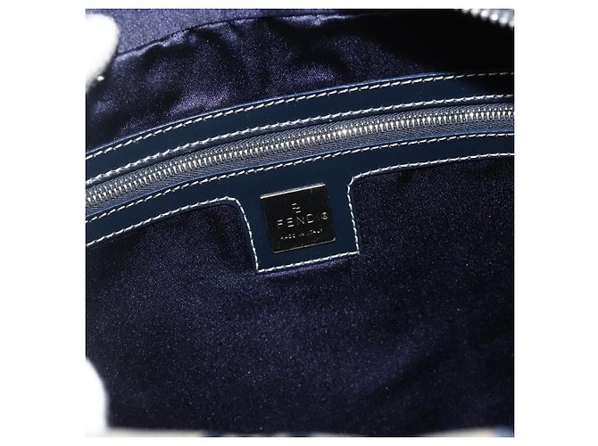 FENDI Zucchino Canvas Shoulder Bag Navy Silver - vista 16