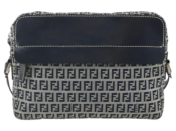 FENDI Zucchino Canvas Shoulder Bag Navy Silver - vista 2