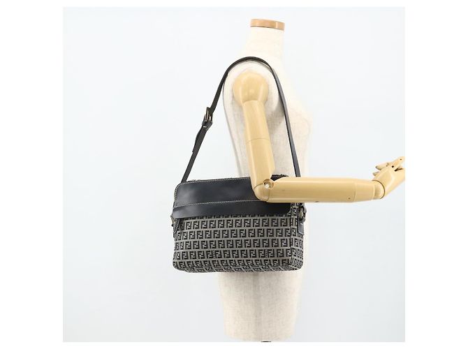 FENDI Zucchino Canvas Shoulder Bag Navy Silver - vista 25