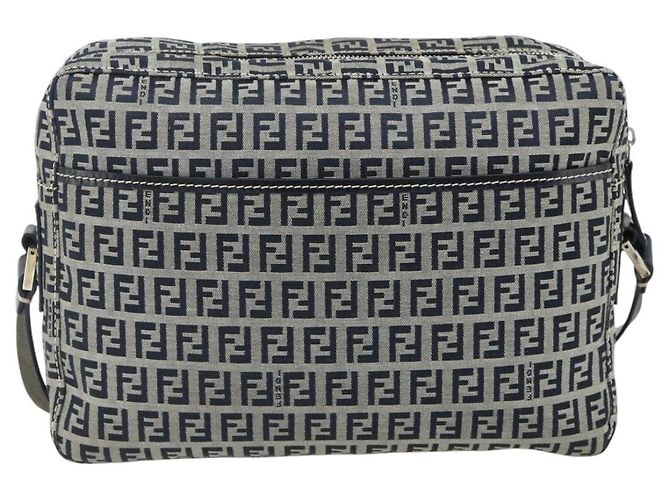 FENDI Zucchino Canvas Shoulder Bag Navy Silver - vista 3