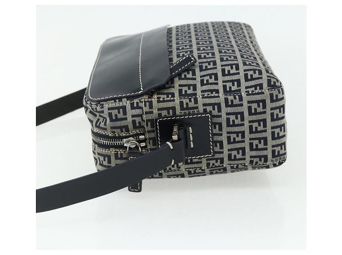 FENDI Zucchino Canvas Shoulder Bag Navy Silver - vista 4