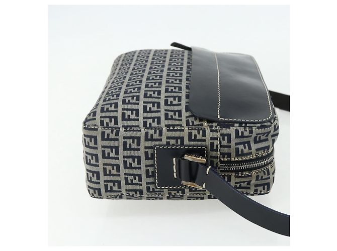 FENDI Zucchino Canvas Shoulder Bag Navy Silver - vista 5