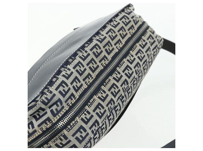 FENDI Zucchino Canvas Shoulder Bag Navy Silver - vista 6