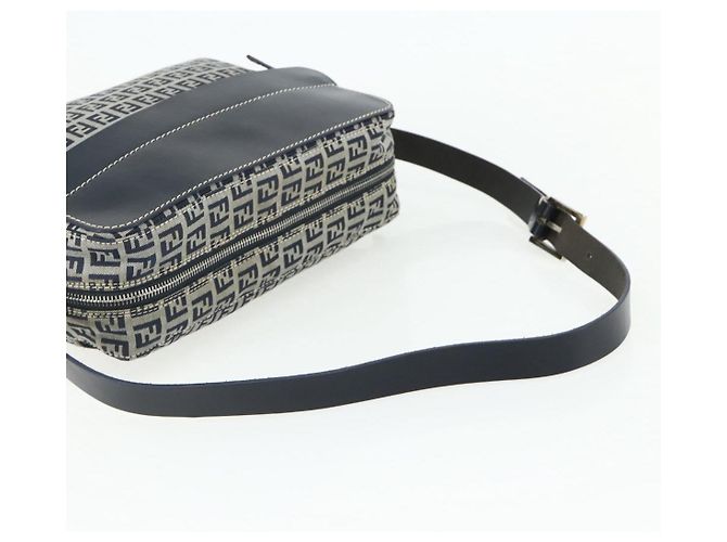 FENDI Zucchino Canvas Shoulder Bag Navy Silver - vista 7