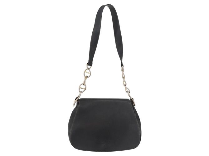 PRADA Chain Shoulder Bag Leather Black Gold - vista 13