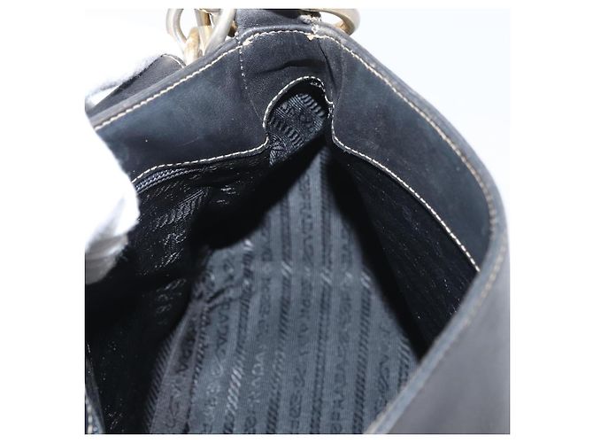 PRADA Chain Shoulder Bag Leather Black Gold - vista 20