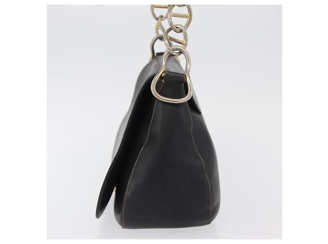 PRADA Chain Shoulder Bag Leather Black Gold - vista 3