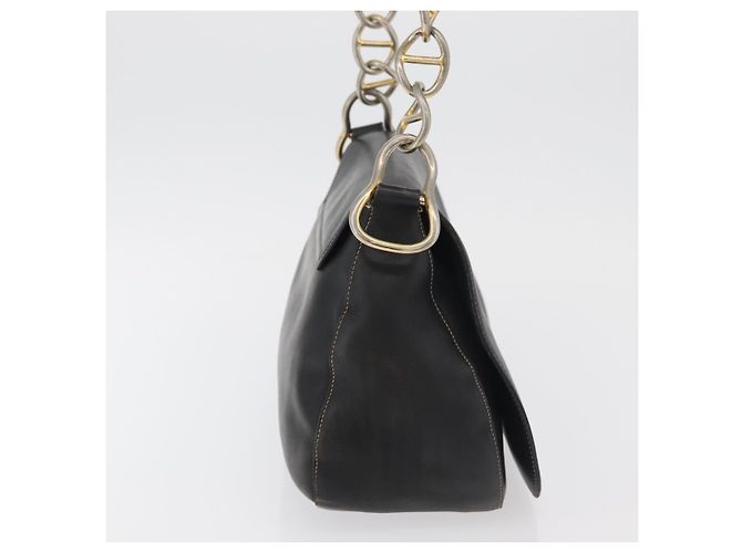 PRADA Chain Shoulder Bag Leather Black Gold - vista 4