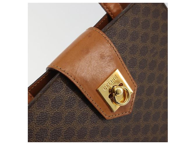 Céline CELINE Macadam Canvas Hand Bag PVC Leather Brown Gold - vista 10