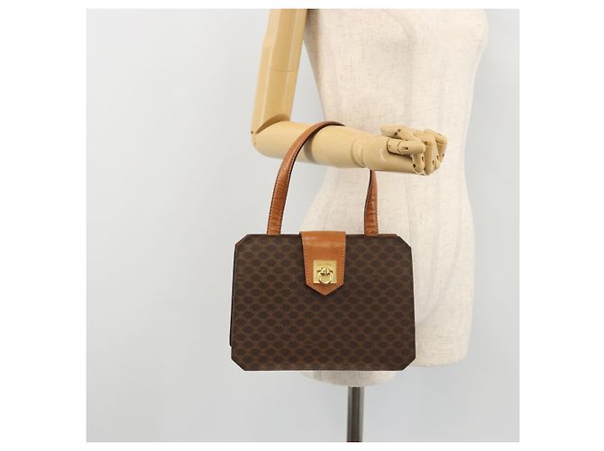 Céline CELINE Macadam Canvas Hand Bag PVC Leather Brown Gold - vista 23