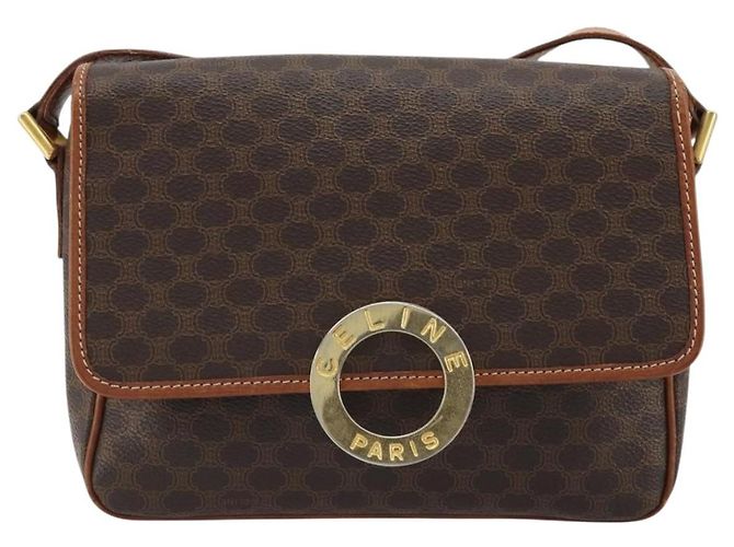 Céline CELINE Macadam Canvas Circle Shoulder Bag PVC Leather Brown Gold - vista 13