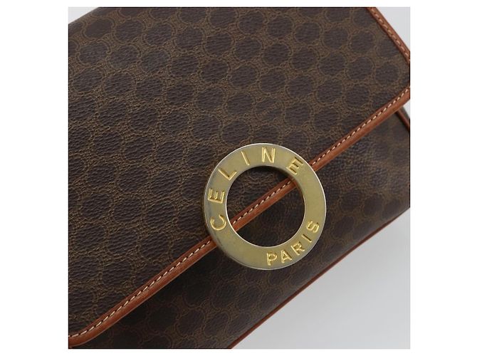 Céline CELINE Macadam Canvas Circle Shoulder Bag PVC Leather Brown Gold - vista 17