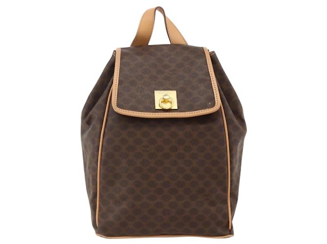 Céline CELINE Macadam Canvas Backpack PVC Leather Brown Gold - vista 13