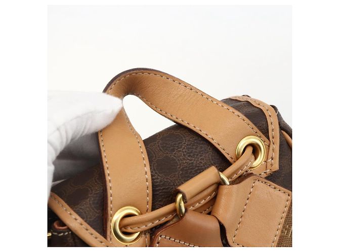 Céline CELINE Macadam Canvas Backpack PVC Leather Brown Gold - vista 14