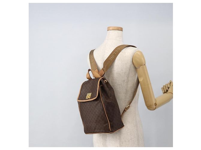 Céline CELINE Macadam Canvas Backpack PVC Leather Brown Gold - vista 24