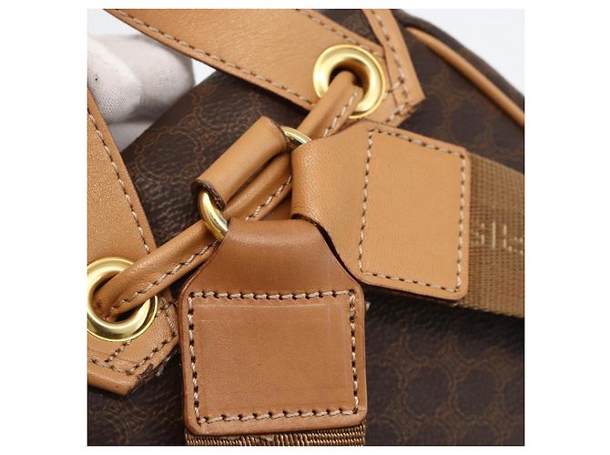 Céline CELINE Macadam Canvas Backpack PVC Leather Brown Gold - vista 9