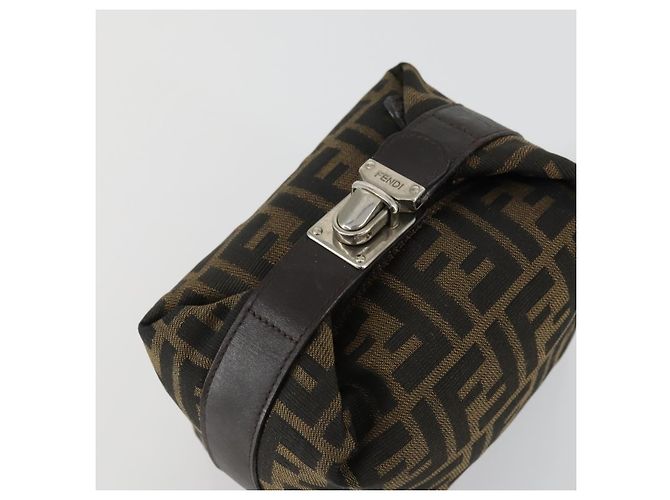 FENDI Zucca Canvas Pouch Hand Bag Black Brown - vista 5