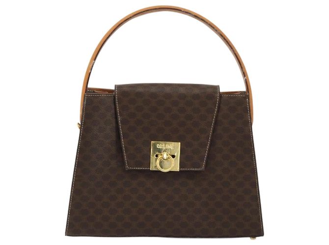 Céline CELINE Macadam Canvas Hand Bag PVC Leather Brown Gold - vista 13