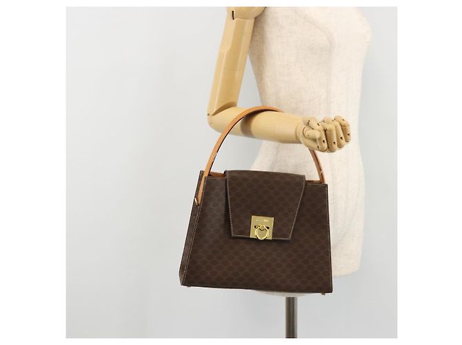 Céline CELINE Macadam Canvas Hand Bag PVC Leather Brown Gold - vista 24
