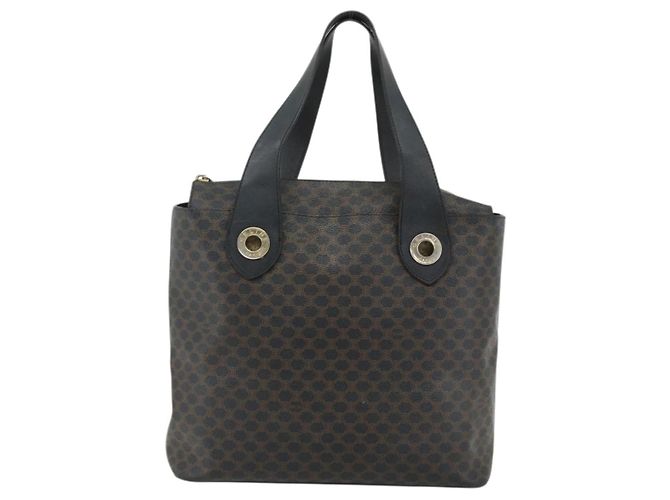 Céline CELINE Macadam Canvas Hand Bag PVC Leather Black Gold - vista 13