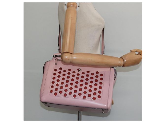 FENDI Dot Com Hand Bag Leather 2way Pink Silver - vista 24