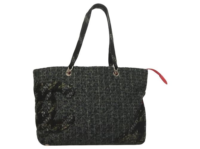 CHANEL Tote Bag Tweed Black Silver CC - vista 13