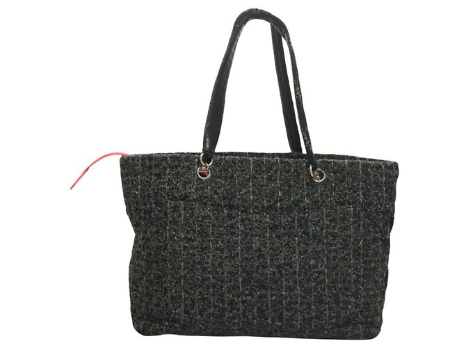 CHANEL Tote Bag Tweed Black Silver CC - vista 2