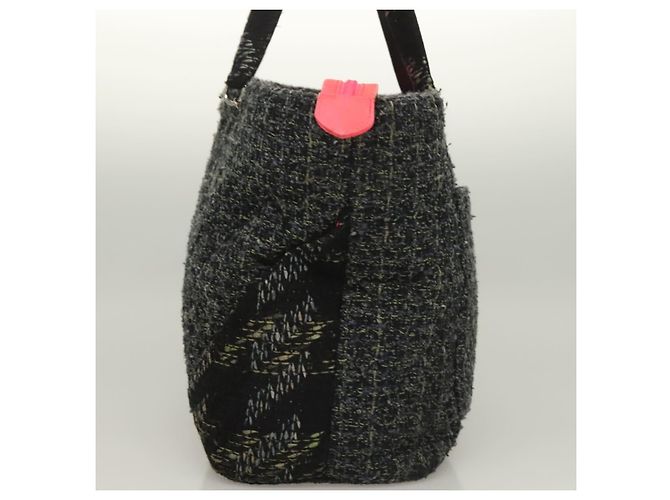 CHANEL Tote Bag Tweed Black Silver CC - vista 3