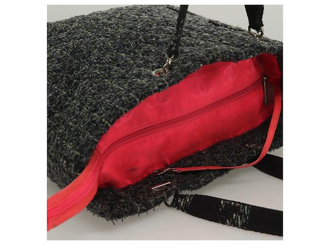 CHANEL Tote Bag Tweed Black Silver CC - vista 6