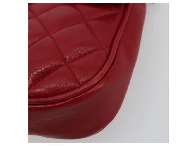 CHANEL Matelasse Chain Shoulder Bag Lamb Skin Red Gold CC - vista 10