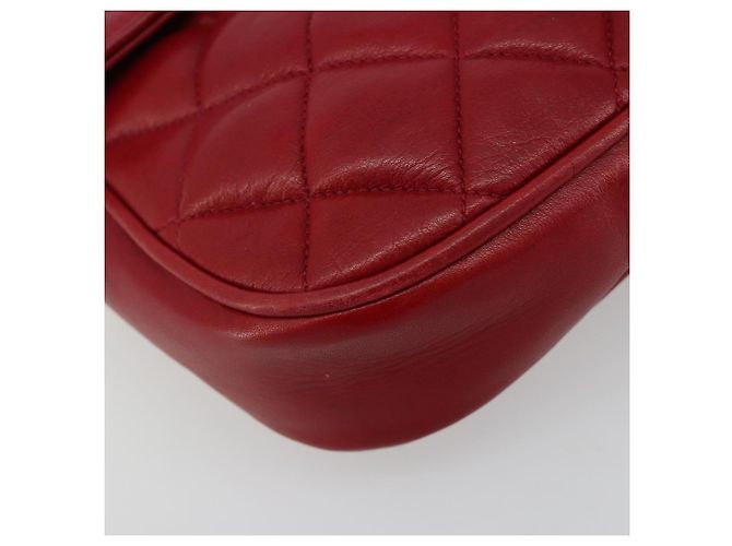 CHANEL Matelasse Chain Shoulder Bag Lamb Skin Red Gold CC - vista 11