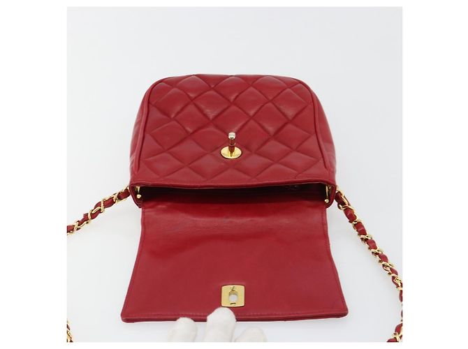 CHANEL Matelasse Chain Shoulder Bag Lamb Skin Red Gold CC - vista 15