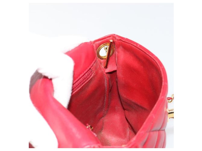CHANEL Matelasse Chain Shoulder Bag Lamb Skin Red Gold CC - vista 18