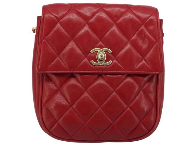 CHANEL Matelasse Chain Shoulder Bag Lamb Skin Red Gold CC - vista 2