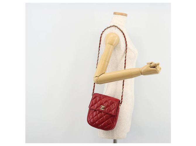 CHANEL Matelasse Chain Shoulder Bag Lamb Skin Red Gold CC - vista 24